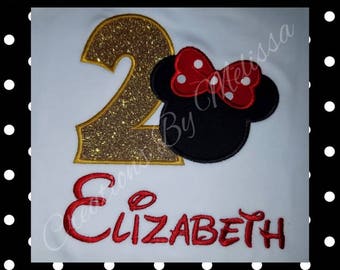 Minnie 2nd birthday Shirt/ Minnie Mouse Birthday Shirt (red and gold)/ Minnie birthday shirt/ Minnie Mouse Party