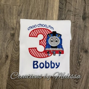 Choo Choo I&#39;m Three Birthday Shirt/ Train Birthday Shirt / 3rd Train Birthday/ Tank Engine Birthday Shirt/ Boys and girls train birthday