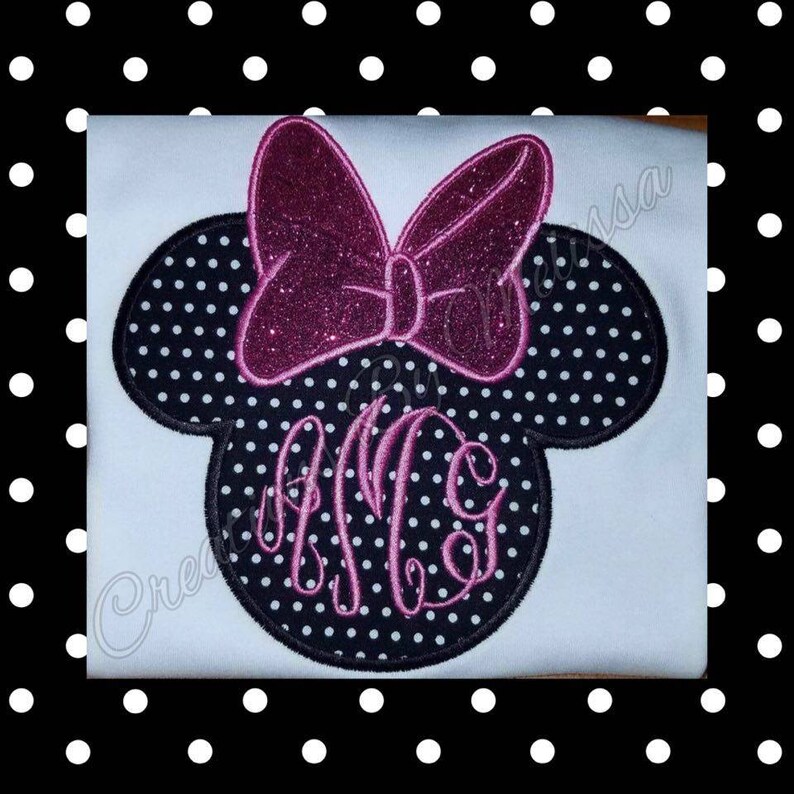 Minnie Mouse With Glitter Bow Applique/ Minnie Mouse Applique/ Etsy