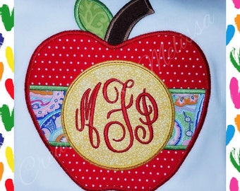 Apple with Monogram Appliqued Shirt/ Back to School Shirt/ Personalized Back to School Apple Shirt