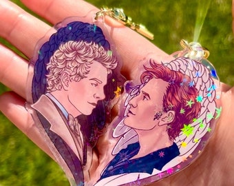 RESTOCKED! Ineffable Husbands, Good Omens - Holographic 3 Inch Keychains, Aziraphale Crowley Aziracrow Charms