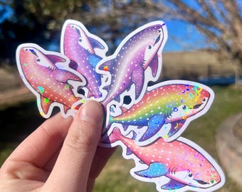 Holographic Pride Whale Shark Sticker: LGBT+ Flags (1x3")