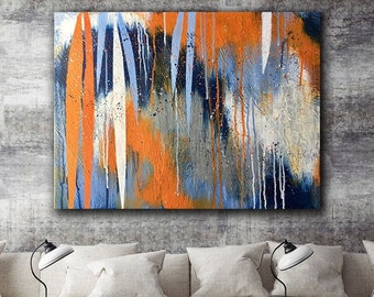 CANVAS PRINT orange blue navy white gray abstract contemporary modern urban acrylic wall art home office decor Free shipping