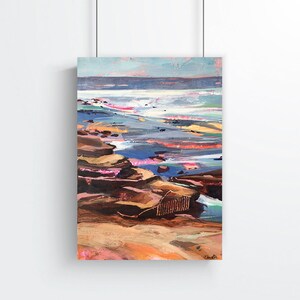 CANVAS PRINT brown blue orange gray beach waves coastal seascape abstract contemporary modern acrylic wall art home decor Free shipping