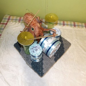 Octopus Diaper Cake, Handmade Crochet Afghan, Baby Shower Gift, Unisex Diaper Cake, Drums Diaper Cake, Unique Diaper Cakes