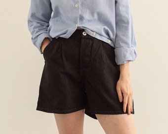 The Tropez Shorts | Vintage 23 24 26 27 28 29 30 31 32 33 34 36 38 Waist Black Cotton Pleat Chino Shorts | Gung Ho Overdye Utility