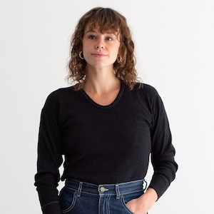 The Odense Thermal in Black Grey | Vintage Cotton Blend Charcoal Grey Scoop Thermal Shirt | Long Sleeve Layer Top | S M L |