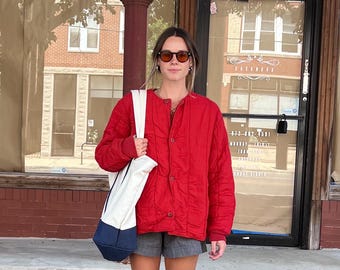 Vintage Overdye Tomato Red Cotton Quilt Jacket | Unisex Round Quilted Puffer | S M L |