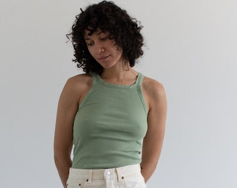 The Verona Tank | Vintage Olive Green Rib Knit Tank Top | Sage Base Layer Undershirt Singlet | XS S |