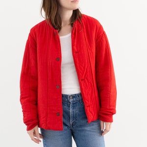 Vintage Overdye Tomato Red Cotton Quilt Jacket | Unisex Round Quilted Puffer | S M L |