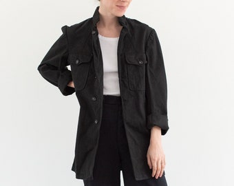 Vintage Black Safari Jacket | Corozo Button | Unisex British Cotton Canvas Workwear | Utility Work Coat Blazer | XS | C1