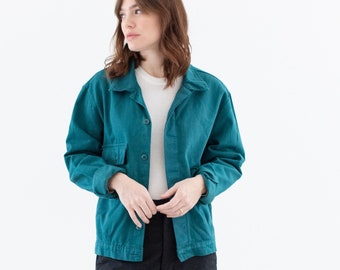 Vintage Emerald Green Single Pocket Work Jacket | Unisex Cotton Utility | Made in Italy | M L | IT375