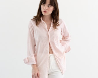 vintage rose clair à manches longues Arrow | Chemisier simple années 60 | Chemise de travail en coton à carreaux | S |