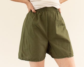 Vintage 20-26 Waist Cotton Poplin Pleat Green Fatigue Shorts | Army Shorts | Boxers | Summer Pajamas XS