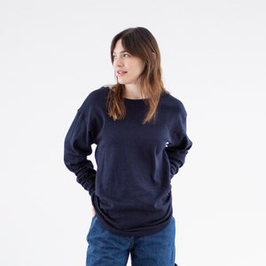 Vintage Navy Blue Cotton Blend Thermal Sweater | Unisex French Super Soft Deadstock Long Sleeve Top Shirt | S M