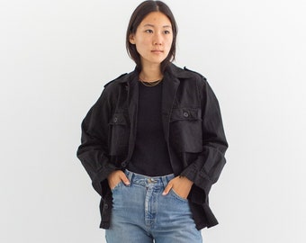 Vintage Black Herringbone Twill Army Shirt Jacket | Unisex HBT Two Pocket Overshirt | S M L  |