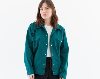 Vintage Emerald Green Snap Work Jacket | Unisex Cotton Raglan Utility | Made in Italy | M L | IT373