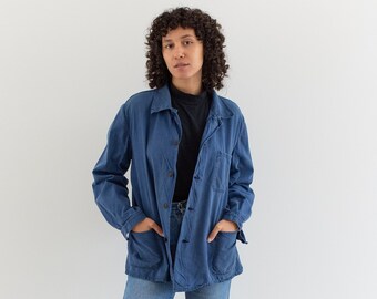 Vintage Blue Sun Fade Chore Jacket | Unisex Cotton Utility Work Coat | M L | FJ035