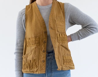 Vintage Tan Canvas Fishing Vest | Khaki Cotton hunting outdoors camping | S M |