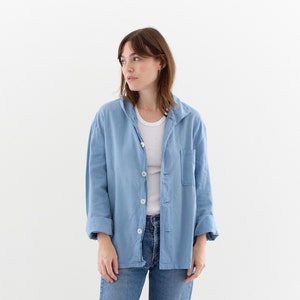 Vintage Clear Sky Blue Flannel Shirt | Cotton Unisex Pajama Blouse | L |