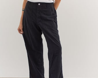 vintage 26 27 28 Pantalon utilitaire noir à la taille | Pantalon de travail unisexe taille haute avec braguette boutonnée | P167