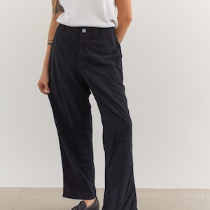 Vintage 26 27 28 Waist Black Utility Trousers | Unisex Button Fly High Waist Workwear Pants | P167