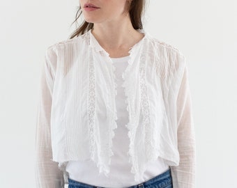 Vintage White Cotton Sheer Romantic Blouse | Floral Eyelet Embroidery Shirt | XS S |