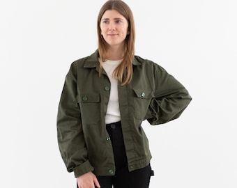 Vintage Olive Green Work Jacket | Unisex Cotton Utility | Made in Italy | L XL | IT337