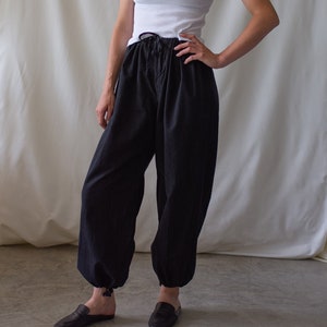 Vintage 24-50 Waist Black Drawstring Easy Pant | High Waist Cotton Canvas Pants | Balloon Lounge | M L XL | P205