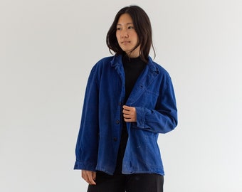 Vintage Blue Chore Jacket | Unisex Herringbone Twill Cotton Utility Work Coat | M L | FJ031