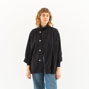 veste noire vintage à smocks Artist avec boutons sur le côté Chemise unisexe en coton surteinte Années 50 Fabriqué aux États-Unis M L TG image 6