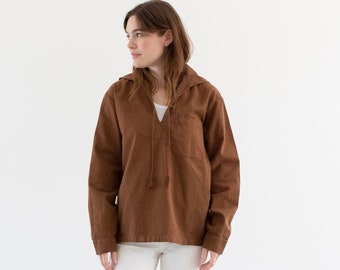 Vintage Chocolate Brown Sailor Popover Shirt | Unisex Europe Middy Marine Pullover | S M  |