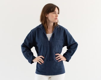 Vintage Ocean Blue Sailor Popover Shirt | Unisex Middy Marine Pullover | S M L XL |