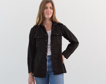Vintage Black Safari Jacket | Corozo Button | Unisex British Cotton Canvas Workwear | Utility Work Coat Blazer | XS |