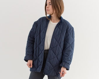 Vintage Navy Blue Open Cotton Quilt Liner Jacket | Puffer | M |