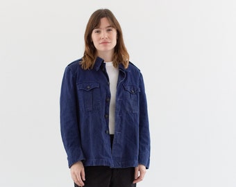 Veste de corvée bleue vintage à deux poches | Vêtements de travail utilitaires unisexes en coton | H |