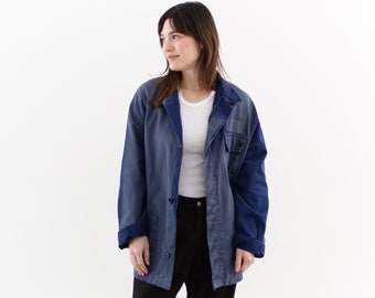 Vintage Blue Sun Fade Chore Jacket | Unisex Twill Cotton Utility Work Coat | L | FJ104