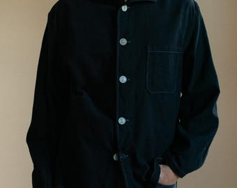 Het Illustrator-shirt in zwart | Vintage unisex flanellen overhemdjasje | Pyjamablouse | M L XL |