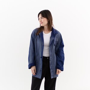 Vintage Blue Sun Fade Chore Jacket | Unisex Twill Cotton Utility Work Coat | L | FJ104