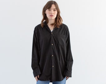 Vintage Black Long Sleeve Shirt | Simple Blouse | 100% Cotton Work Shirt | L | BLS003