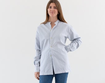 Vintage Light Blue Collarless Shirt | Unisex Cotton Painter Work Tunic | S M |
