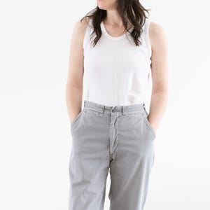 Vintage 26 Waist Light Grey Cotton Chino Pant | Unisex 60s Big Mac Boatsail Cloth Straight Leg Utility Pant Trouser |
