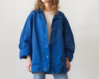 Vintage Matisse Blue Oversized Side Snap Coat | Unisex Utility Work Jacket | L |