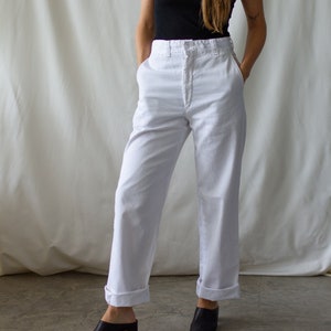 Vintage 27 28 Waist White Chino Pant Unisex High Waist 60s Cotton Chinos Made in USA Pants Zipper Fly image 1
