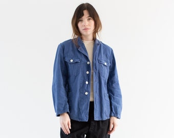 Vintage Blue Sun Faded Chore Jacket | Corozo Button Unisex Denim Swedish Cotton Workwear Utility Work Coat Blazer | S M