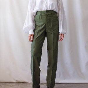 Vintage 25 Waist Army High Waist Pants | OG 107 | 100 Cotton Utility Army Fatigues | Green Fatigue Slim Trouser | Made in USA