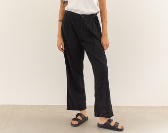 Vintage 29-41 Waist Black Easy Pant | High Waist Cotton Lightweight Pants | Pool Lounge Artist Over Pants | P203