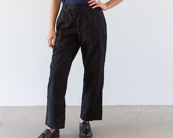 The Monaco Pants | Vintage 26 27 28 29 30 31 32 33 Waist Black Pleat Crop Cotton Twill Chinos | Button Fly Taper Leg Utility Pant Trouser |