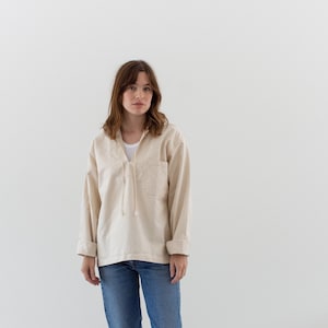 Vintage Cream Canvas Sailor Popover Shirt | 70s European Long Sleeve Pullover | Artist Studio Top | S M L XL