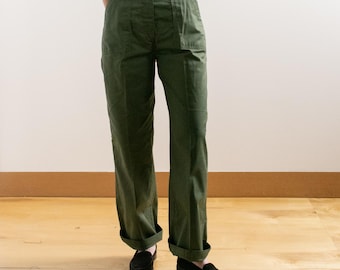 Vintage 29 Waist Army Pants | Cotton Poly Utility Cargo | Green Gardening Fatigues | Made in USA | OG507 F500